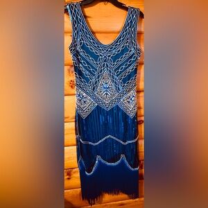 1920’s Flapper Girl Sequin Blue Midi Dress